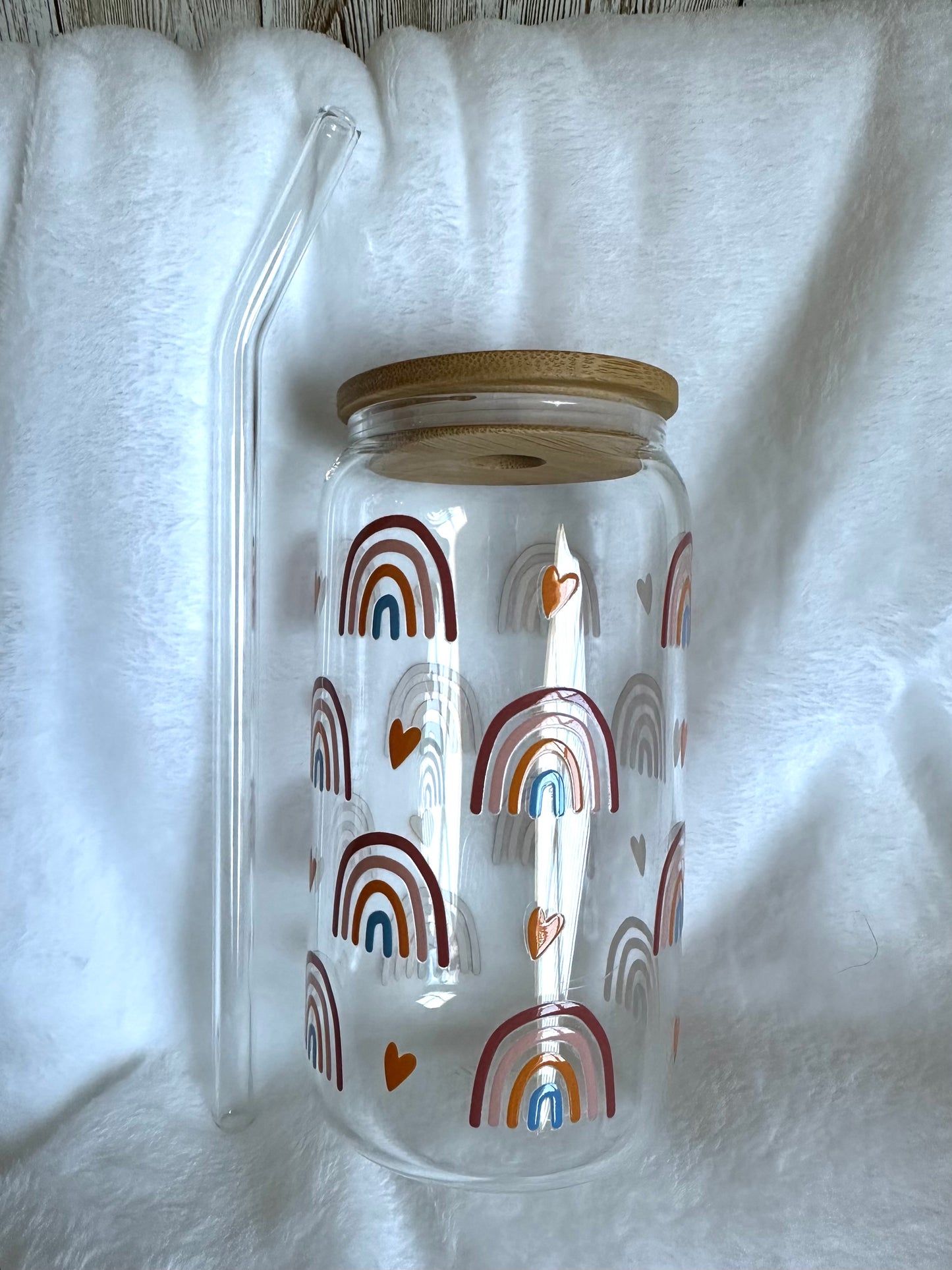 Rainbows and Hearts Glass Cup
