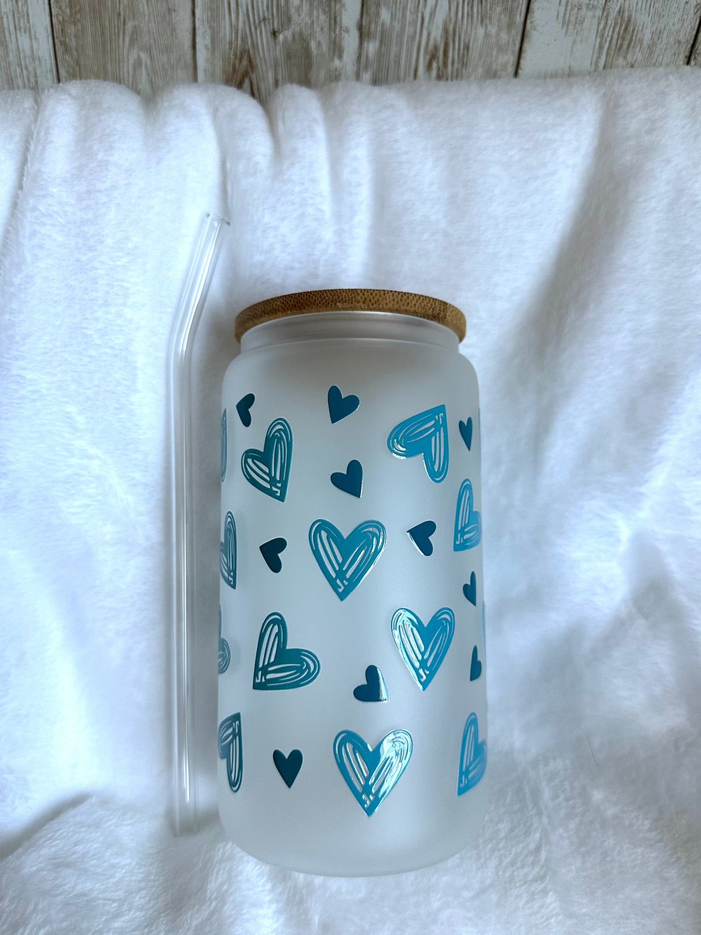 Blue Hearts Glass Cup