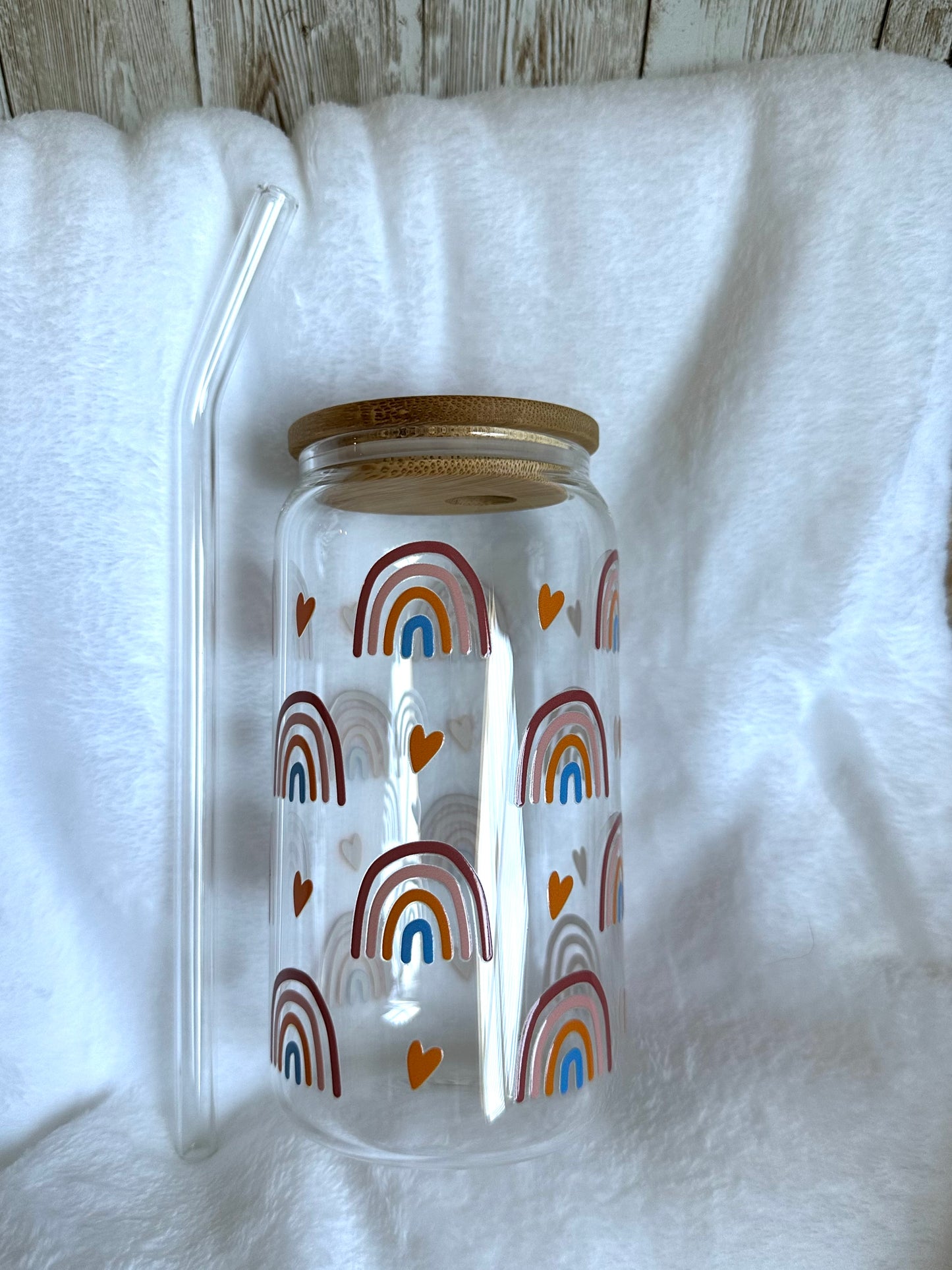 Rainbows and Hearts Glass Cup