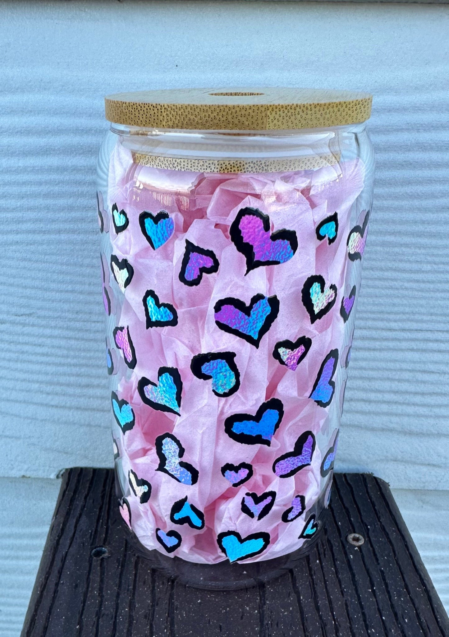 Rainbow Hearts Glass Cup