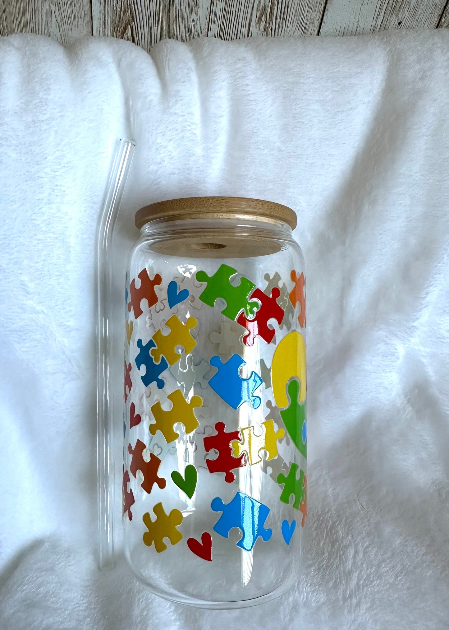 Autism Awareness Glass Cup, Autism Support Glass Cup