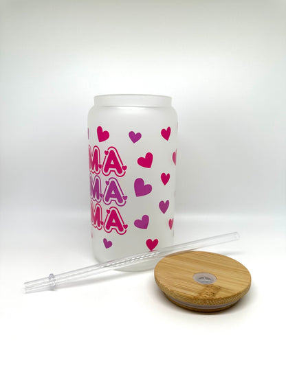 Mama Hearts Glass Cup, Mother’s Day Glass Cup