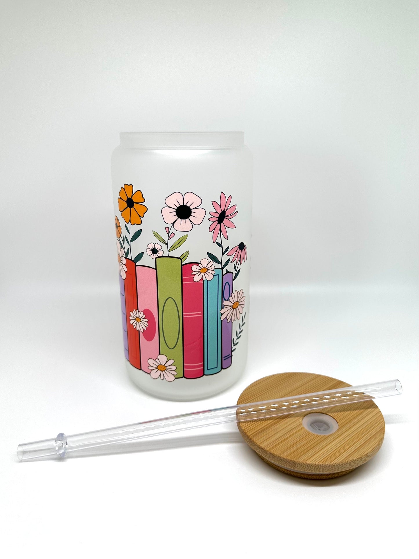 Booklovers Glass Cup, Books and Flowers Glass Cup