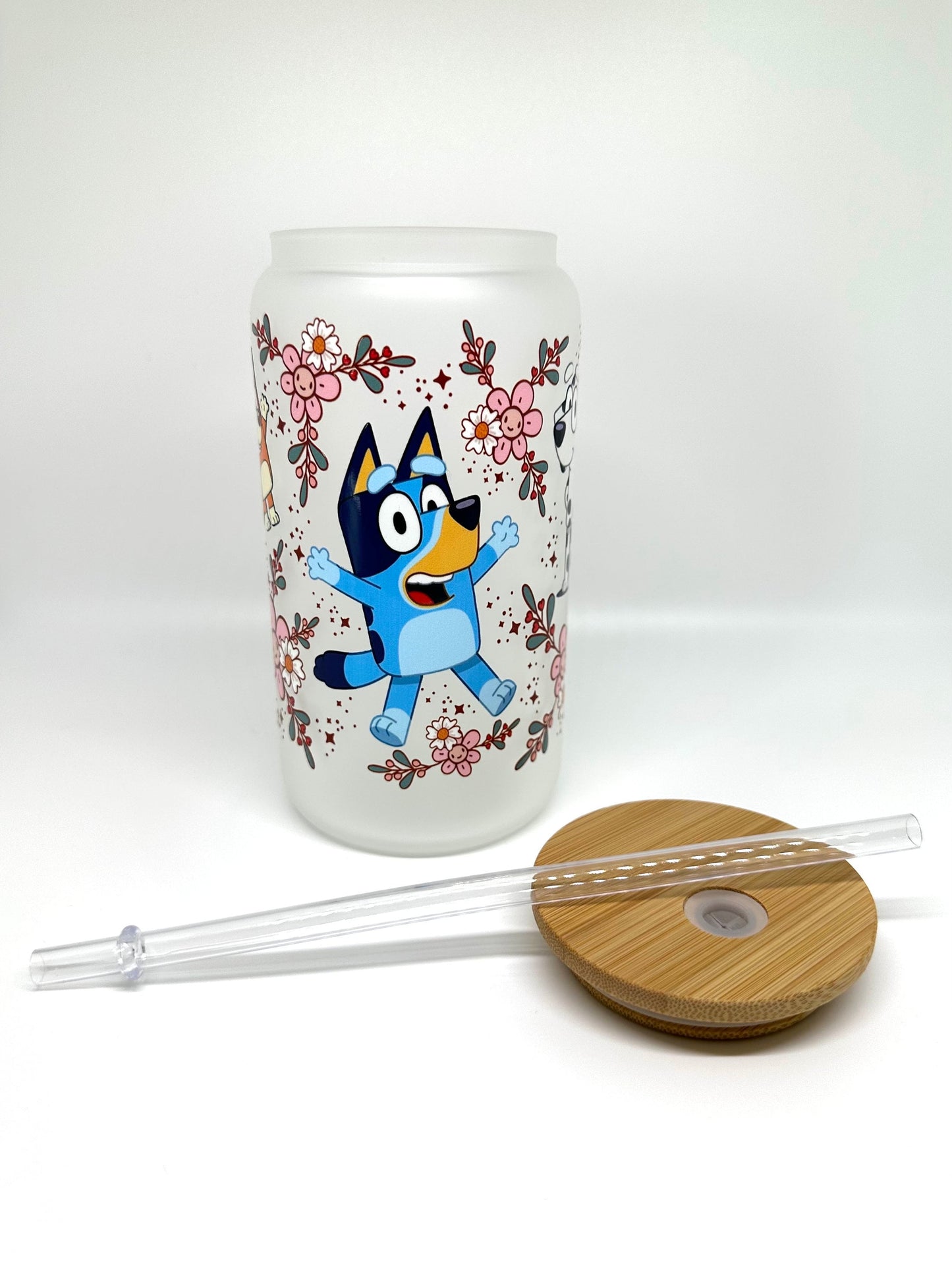 Springtime Bluey Glass Cup, Bluey and Bingo Glass Cup